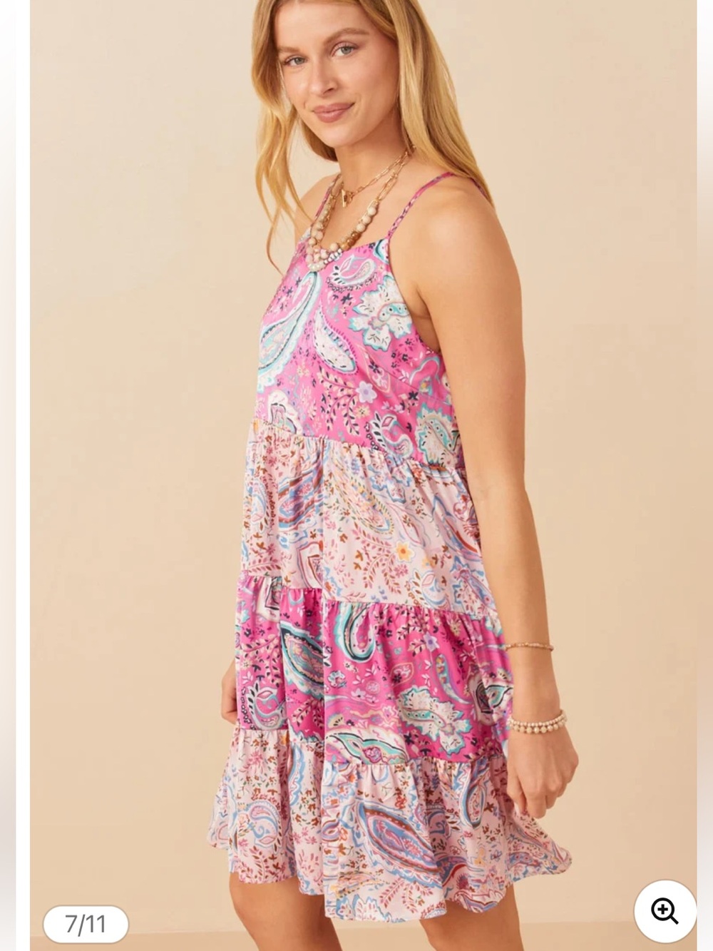 Hayden Pink Paisley Tiered Sundress with Teal Accents